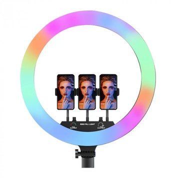 Кольцевая селфи лампа RGB LED с тремя держателями для смартфона 45 см MJ18 14641/MG фото