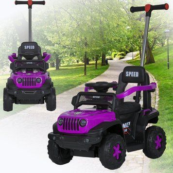 Дитяча каталка-толокар Jeep 2 в 1 з музикою та батьківською ручкою Bambi M 5789EL-9 Фіолетовий M 5789EL-9 фото