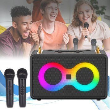 Музична колонка з двома бездротовими мікрофонами SP-240924-2 RGB Bluetooth 6466-2-Чер/EW фото