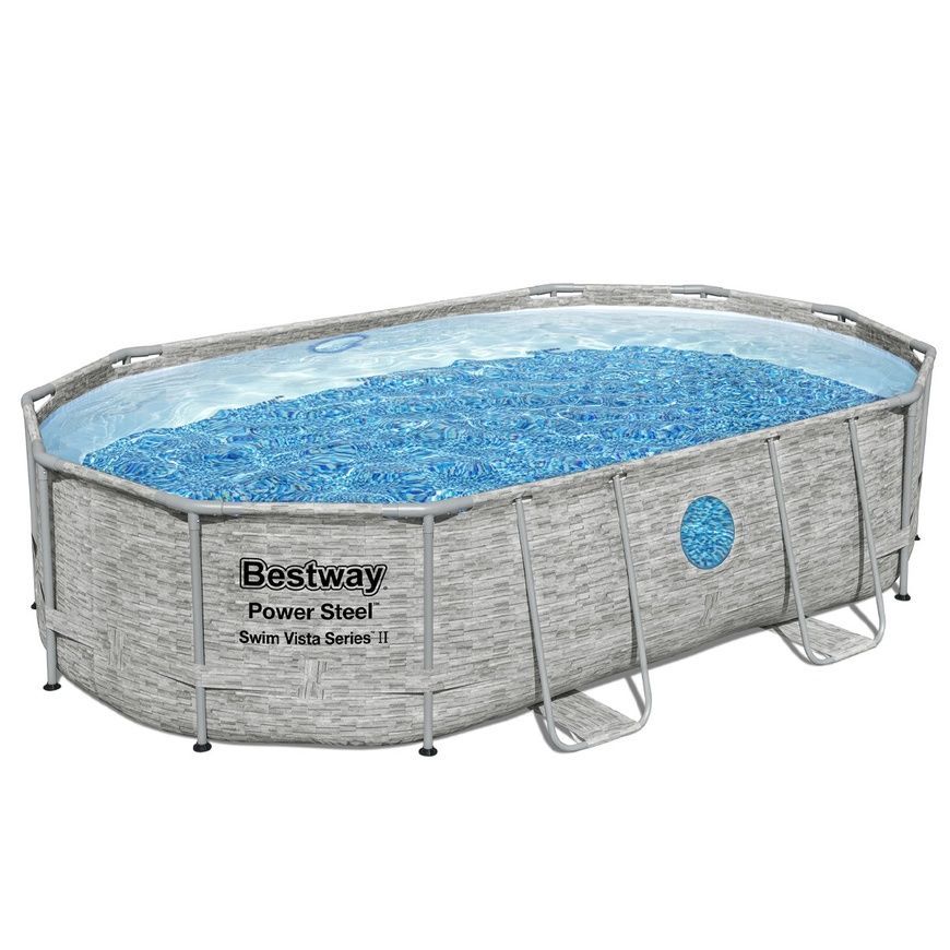 Овальний каркасний басейн Bestway 56946 488х305х107 см з фільтром та тентом на 10949 л Ротанг 56946 фото