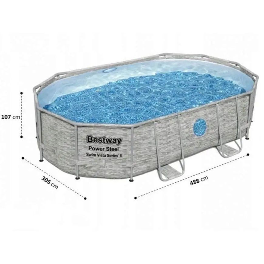 Овальний каркасний басейн Bestway 56946 488х305х107 см з фільтром та тентом на 10949 л Ротанг 56946 фото