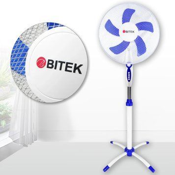 Вентилятор напольный с 5 лопастями и 3 скоростями BITEK BT-1630WB 16" Бело-синий 8089/EW фото