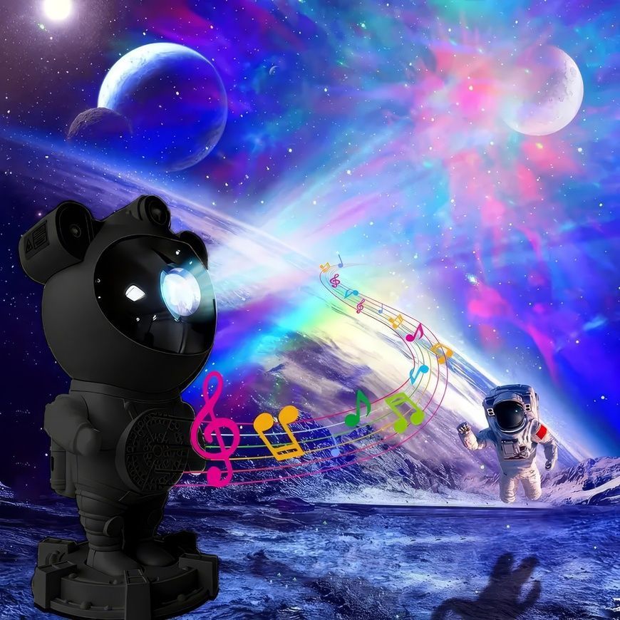 Проектор звездного неба на подставке с пультом и Bluetooth Sky Star Astronaut Lamp Черный 6941/DM фото