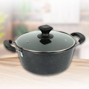 Каструля з кришкою на 6 літрів з мармуровим антипригарним покриттям HotChef 16749-9 Чорна 122847/KL фото