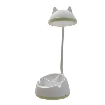 Настільна LED лампа з вушками котика на 2 режими 2Вт USB та органайзером для дрібниць 8,5х12х34 см Біло-зелений ЛАМПА 17 фото