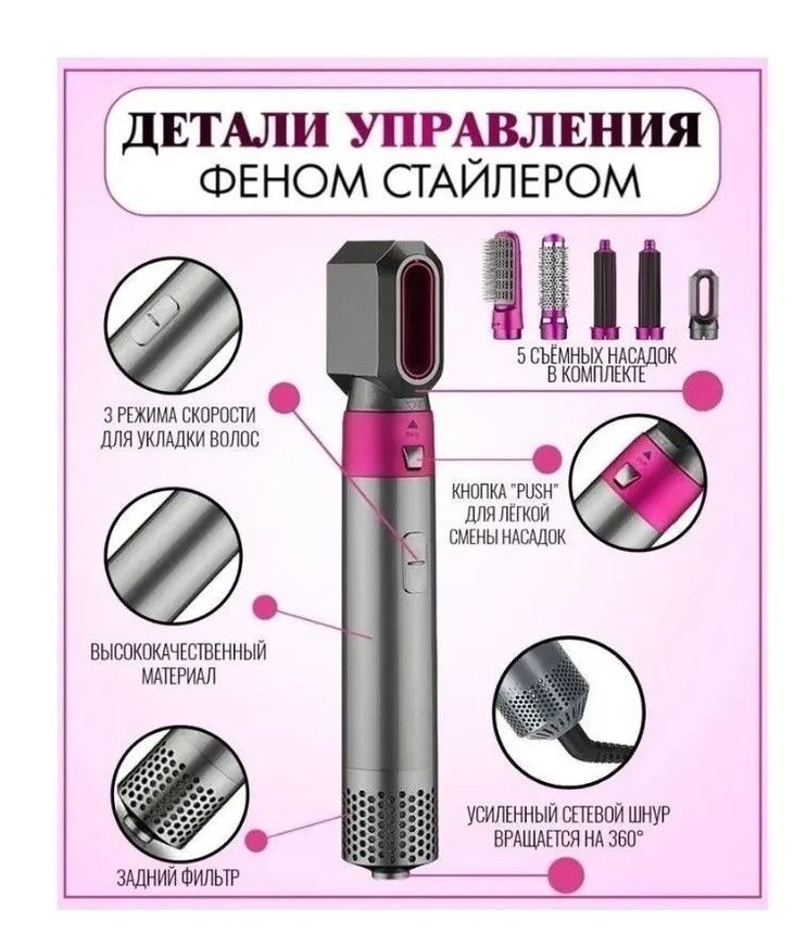 Стайлер 5 в 1 1000Вт Hot Air Styler Мультистайлер для волос с насадкам для укладки и завивкии 6806/EW фото