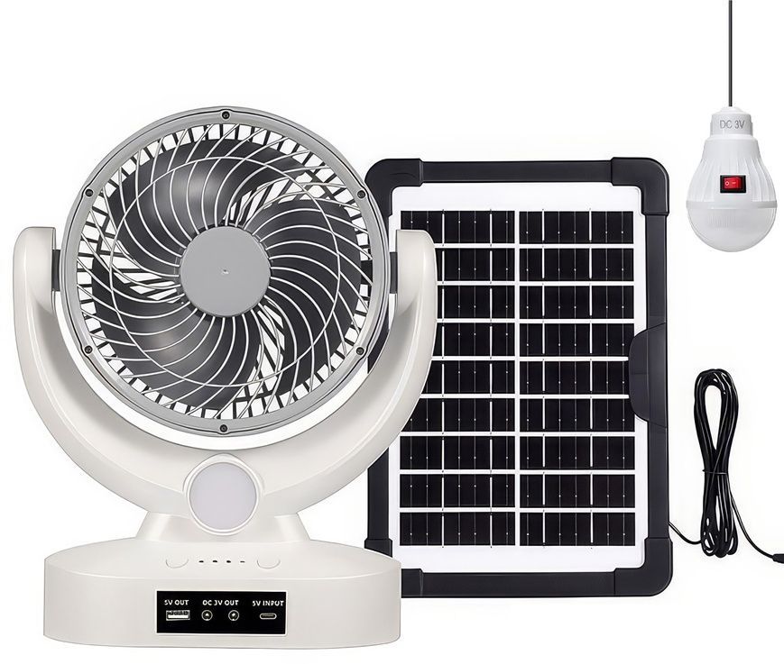 Акумуляторний вентилятор 8" із сонячною панеллю та LED лампою Megatop MT-801LS 17196/MG фото
