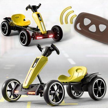 Складной детский электромобиль с пультом управления, музыкой и подсветкой Go-Kart 85х60х50см Желтый 0202-2/МК фото