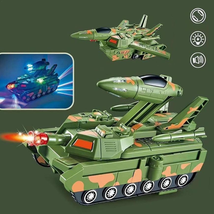 Детский игрушечный танк-трансформер Танк-Самолет 2в1 TANK Box Green Танк с звуковыми и световыми эффектами 9016/GR фото