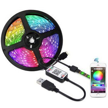 Світлодіодна стрічка з керуванням від телефону та пультом 5050 RGB USB 16 кольорів світіння 5 метрів MA411/KR фото