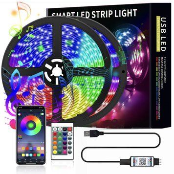 Світлодіодна RGB стрічка 5м Bluetooth USB з керуванням через додаток та пульт 7770/GR фото