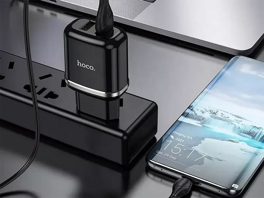 Зарядний пристрій 220В USBx2 з кабелем USB - Type-C Hoco N4 Aspiring 8138/EW фото
