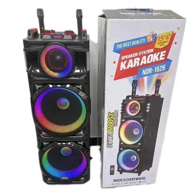 Портативна акустична система з пультом і 2 мікрофонами NDR 1526 Bluetooth колонка з підсвічуванням 350W 8894/SP фото