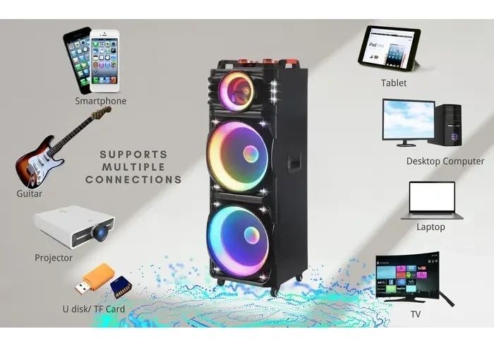 Портативна акустична система з пультом і 2 мікрофонами NDR 1526 Bluetooth колонка з підсвічуванням 350W 8894/SP фото