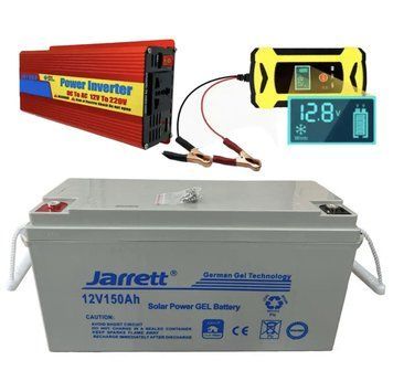 Набір Гелевий акумулятор 12 V 150 Ah + Перетворювач 2000 W + Зарядний пристрій 12 V 6 А Jarrett 3in1 150Ah-1/NG фото