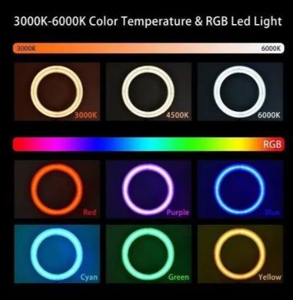 Лампа кольцевая 56 см RGB MJ56 с пультом Кольцевая LED лампа 2 м с тремя держателями телефона 02397/MB фото