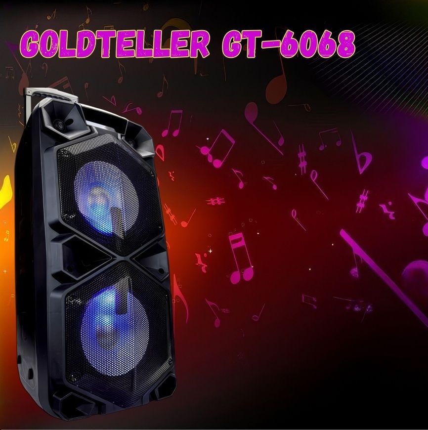 Музична колонка-валіза з 2 бездротовими мікрофонами та пультом Goldteller GT-6068 14866/MG фото