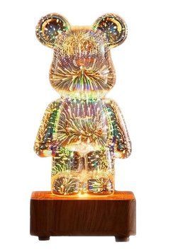 3D нічник скляний з ефектом феєрверку у вигляді ведмедика RGB Bearbrick LED Світильник-лампа на 8 кольорів 7911/GR фото