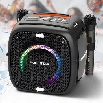 Колонка HOPESTAR PARTY ONE з підсвічуванням та двома мікрофонами&nbsp;Портативна Bluetooth колонка чорного кольору 01728/MB фото