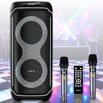 Колонка Bluetooth 2х10" з 2 бездротовими мікрофонами, пультом і RGB-підсвіткою ZXX-8830 80W 6148/EW фото