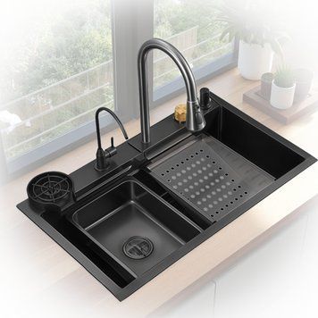 Кухонна мийка 75&times;45 см з двома чашами, змішувачем та комплектом аксесуарів VEN-1253/VEN фото
