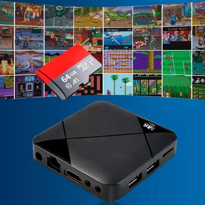 Ігрова ТВ-приставка M8 mini 4K на Android TV із вбудованим емулятором ретро-ігор та джойстиками 16189/MG фото