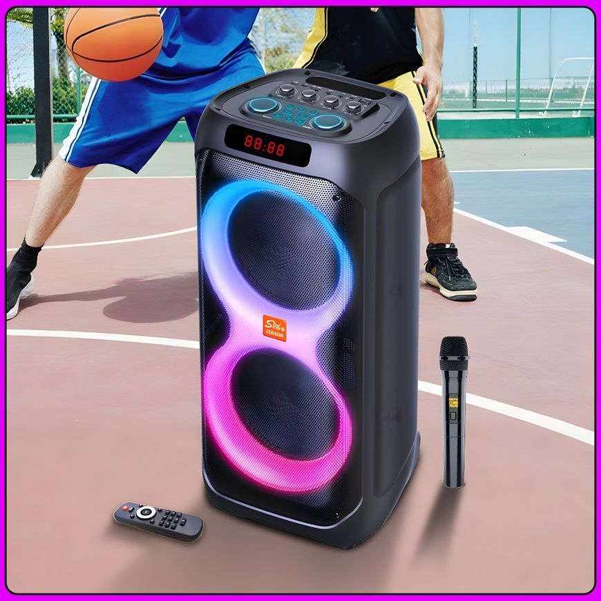 Портативна Bluetooth колонка 2х8" з бездротовим мікрофоном та пультом ДК ZQS8280 60W 6091/EW фото