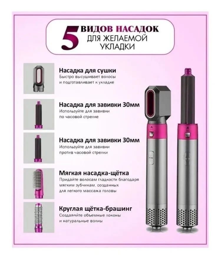 Мультистайлер 5 в 1 Hot Air Styler Стайлер для волос с насадкам для укладки и завивкии 4062/GR фото