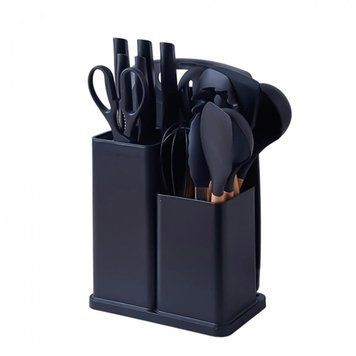 Набір силіконових кухонних речей 19 предметів Чорний Kitchen Set Кухонний набір з дощечкою 7772-1/GR фото