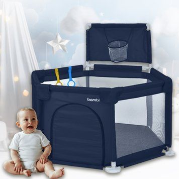 Детский манеж 138x121x104 см с баскетбольным кольцом 20 см и ручками Bambi MR 1340-BL Синий MR 1340-BL фото
