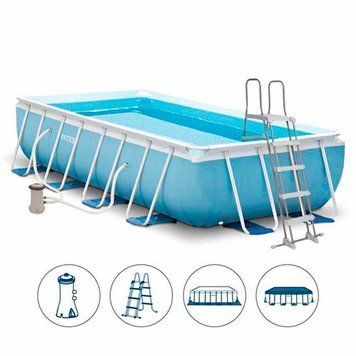 Каркасний прямокутний басейн Intex 488х244х107 см 26792 зі сходами та фільтром на 10874 л блакитний 26792 фото