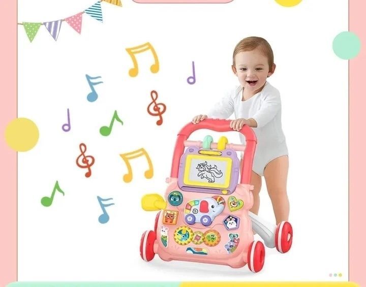 Каталка-ходунки с игровой панелью HB 0041 AB Ходунки с подвижными деталями музыкой и подсветкой Розовый HB 0041 AB-1 фото