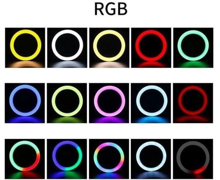Светодиодная кольцевая лампа 56 см 3D RGB с усиленным штативом на 2,1 м Двухсторонняя цветная LED лампа 02412/MB фото