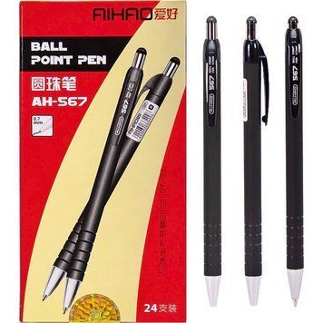 Масляная автоматическая шариковая ручка черная AH567 AIHAO Original в упаковке 24 шт 50620/KL фото
