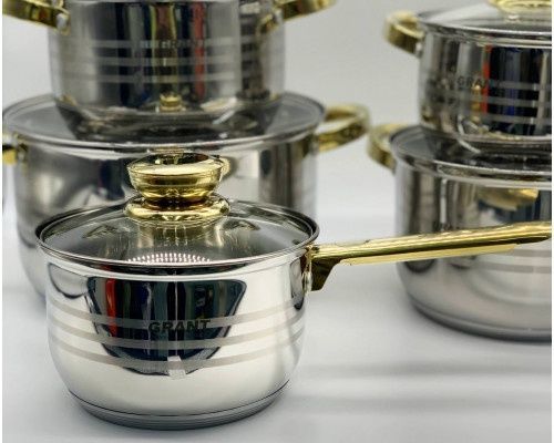 Набір кухонного посуду із нержавіючої сталі на 10 предметів з індукційним дном Grandhoff GOLD GR-7010 7010/GR фото