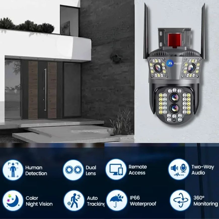 Камера відеоспостереження потрійна на 12 мегапікселів 3L-V35-WIFI IPC-3L-V33 Чорна 16976/MG фото