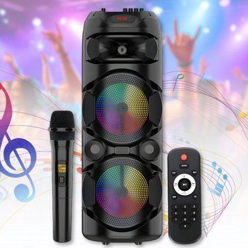 Музична Bluetooth колонка 2х8" з бездротовим мікрофоном та пультом ДК ZQS-8220S 6306/EW фото