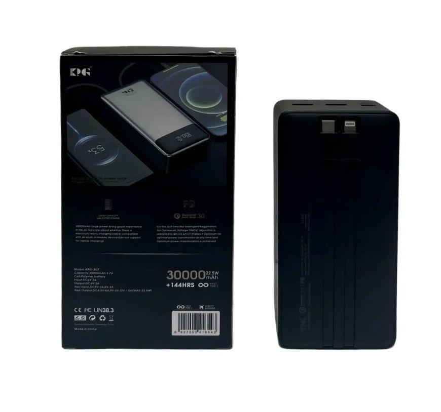 Портативное зарядное устройство Power Bank с дисплеем и быстрой зарядкой KP KPG-307 30000 mAh Серый 6573/EW фото