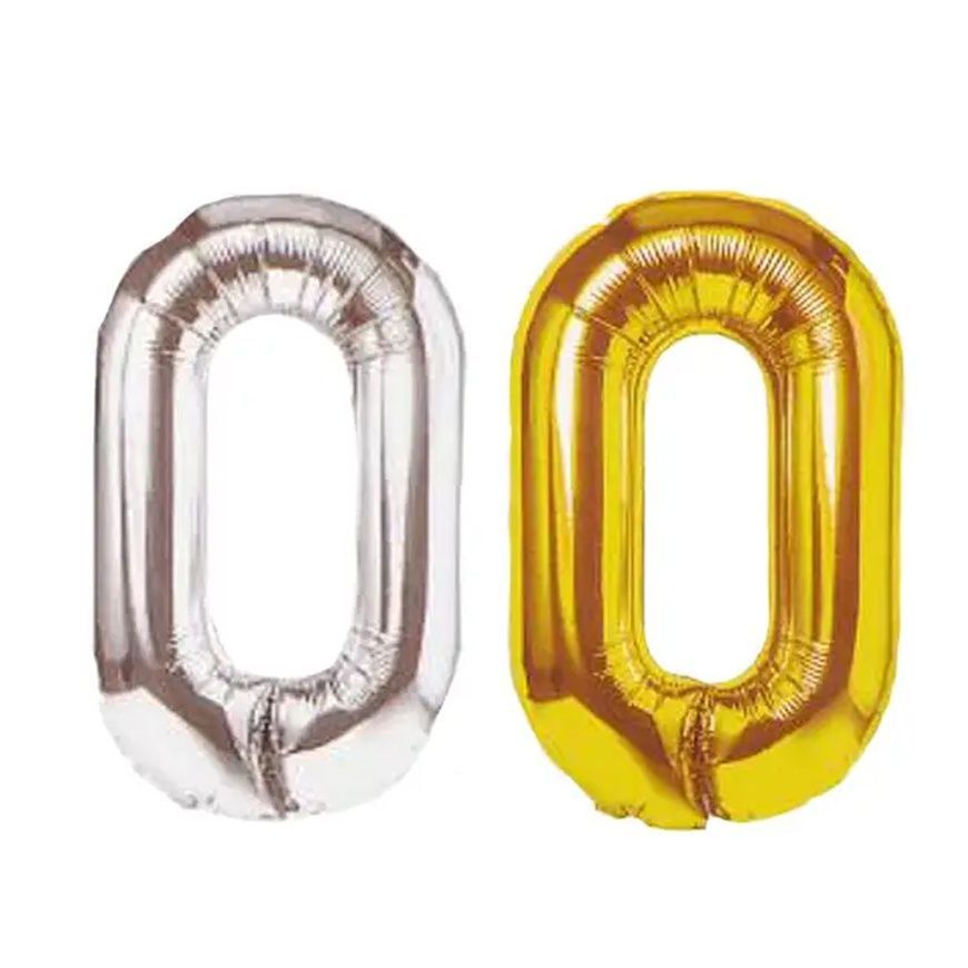 Фольгована фігурна кулька у формі цифри №0 висота 40 см золото/срібло в упаковці 1 шт 97873/KL фото