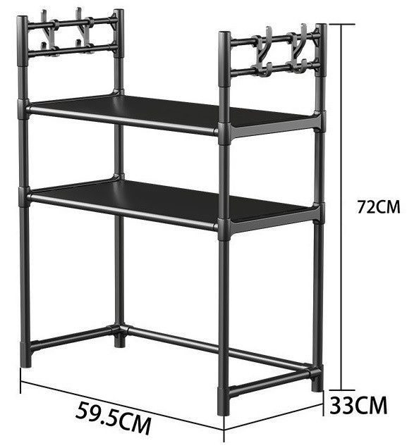Полка-стеллаж для микроволновой печи 59.5х72х33 см XL-1053 Черная Трёхуровневая полка для кухни с крючками 3679/AND фото