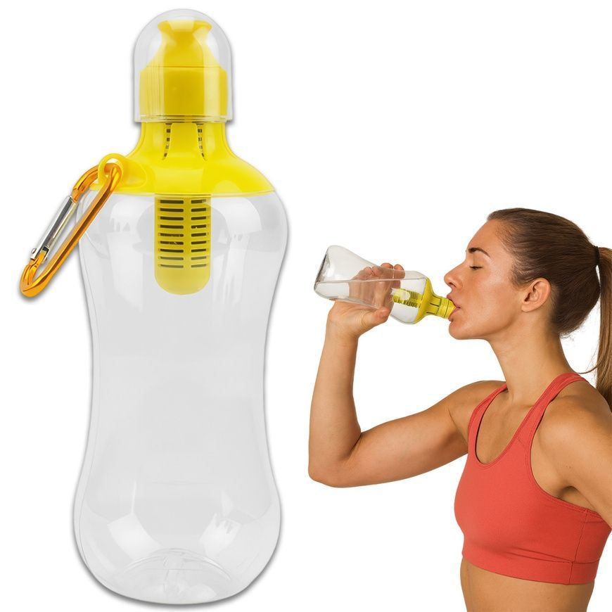 Пластикова пляшка для води з фільтром та карабіном 550 мл Bottle Спортивна пляшка для води Жовтий 2355-3/AND фото