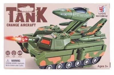 Детский игрушечный танк-трансформер Танк-Самолет 2в1 TANK Box Brown Танк с звуковыми и световыми эффектами 9157/GR фото