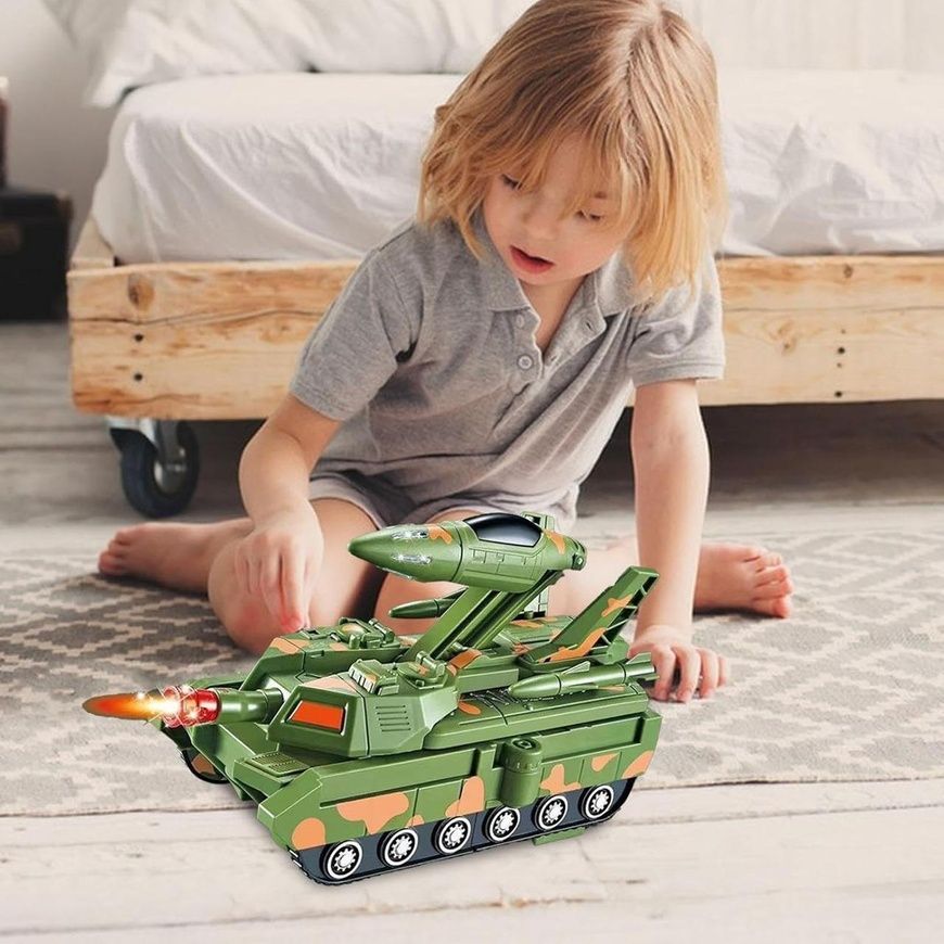 Детский игрушечный танк-трансформер Танк-Самолет 2в1 TANK Box Brown Танк с звуковыми и световыми эффектами 9157/GR фото