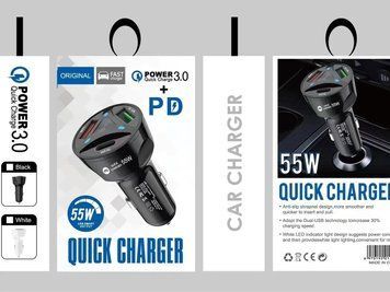 Зарядное устройство 12В 3,1А 55Вт QC3.0 USBx2 Type-Cx1 WGS-G35Y-PD 7331/EW фото