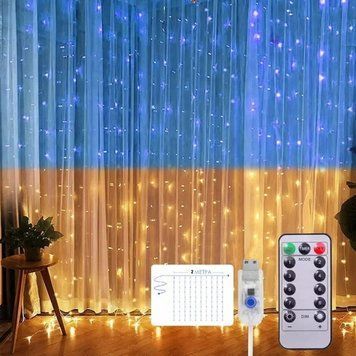 Гірлянда Штора колір світіння Прапор України 2х2 м з пультом та USB SFK-09 16905/MG фото