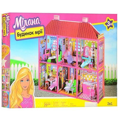 Двухэтажный игровой домик на шесть комнат с мебелью для кукол и 128 деталей в наборе 6983 Розовый 6983-метр фото