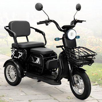 Триколісний електроскутер TRIVARO 600W з двома сидіннями, амортизацією та сигналізацією Чорний 0268/МК фото