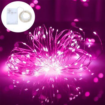 Новогодняя LED гирлянда-роса на батарейках с прозрачным проводом Copper Wire 100P-1 Battery Розовый 3м НФ-00005780/MX фото