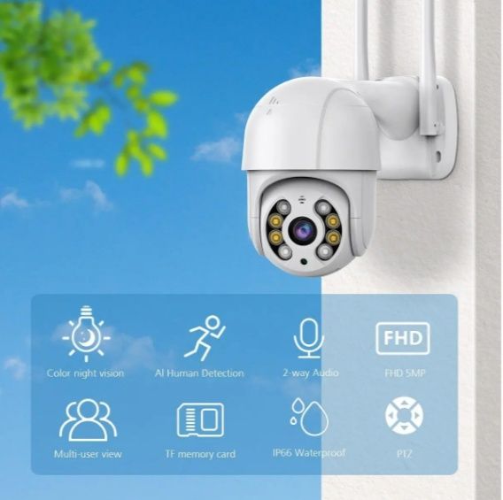 Вулична смарт камера відеоспостереження PTZ Q97 WIFI 4MP Поворотна водонепроникна IP камера 02371/MB фото