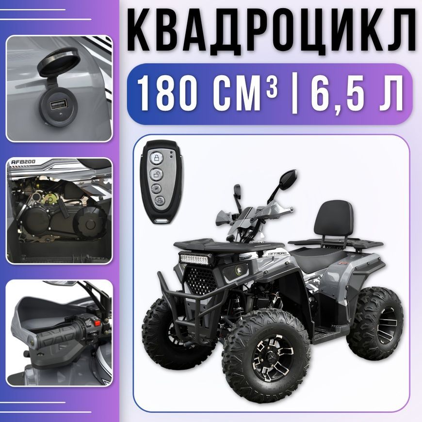 Бензиновый квадроцикл 180 кубов автомат F/N/R с дисплеем и скоростью до 60 км/ч AFB200-11 Серый AFB200-11 фото